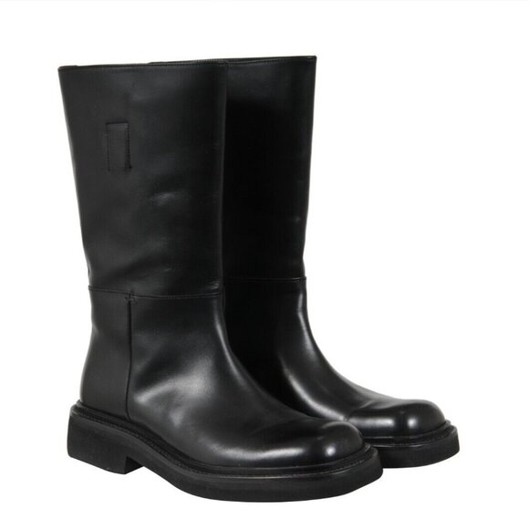Prada Mens Chunky Square Toe Boots US 7.5 UK6.5 Black Leather Runway Ankle High - Picture 1 of 13